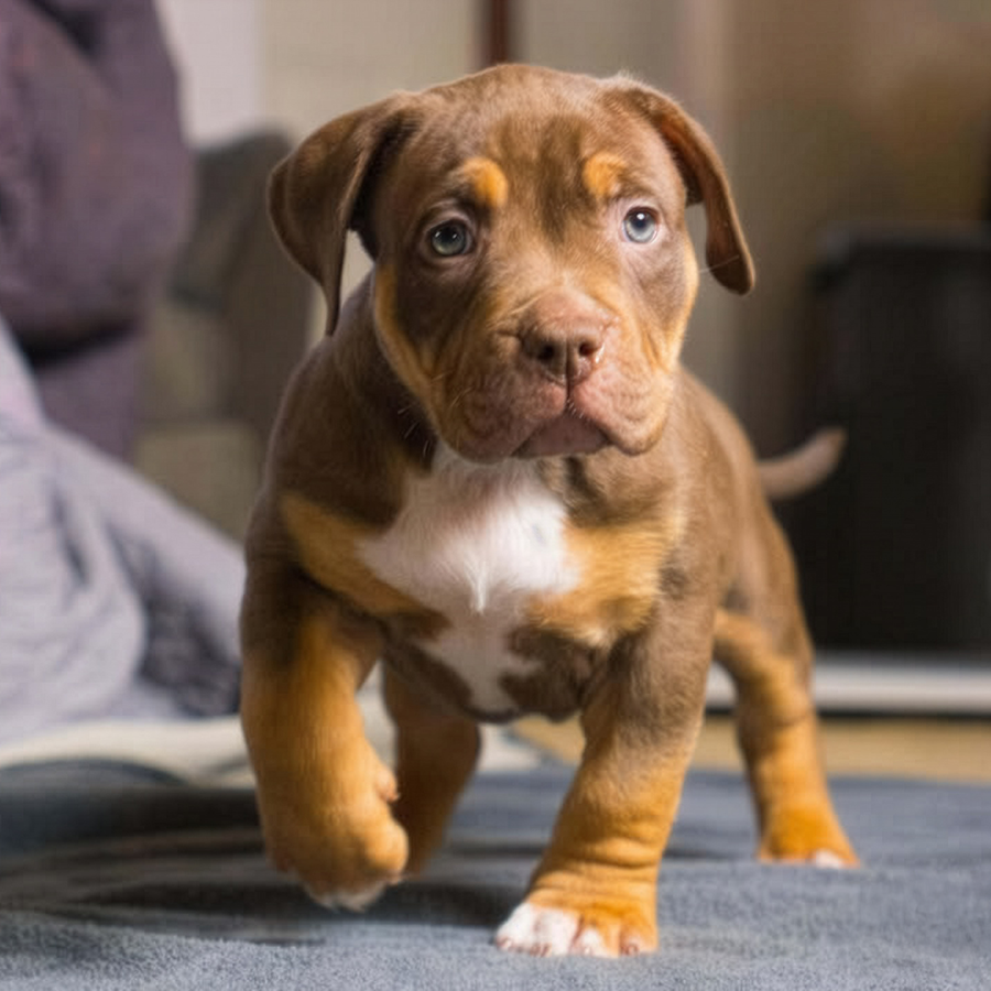 KBK's Nova is a chocolate tri tricolor XL American Bully for sale near me Indiana